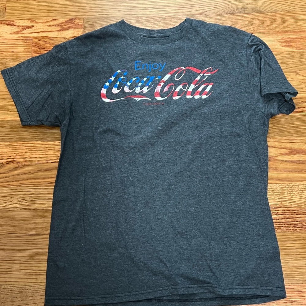 Coco-Cola gray t-shirt with red,white, & blue logo